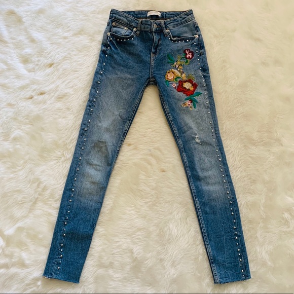 Zara Denim - Zara Jeans with Silver Stud & Flower Details